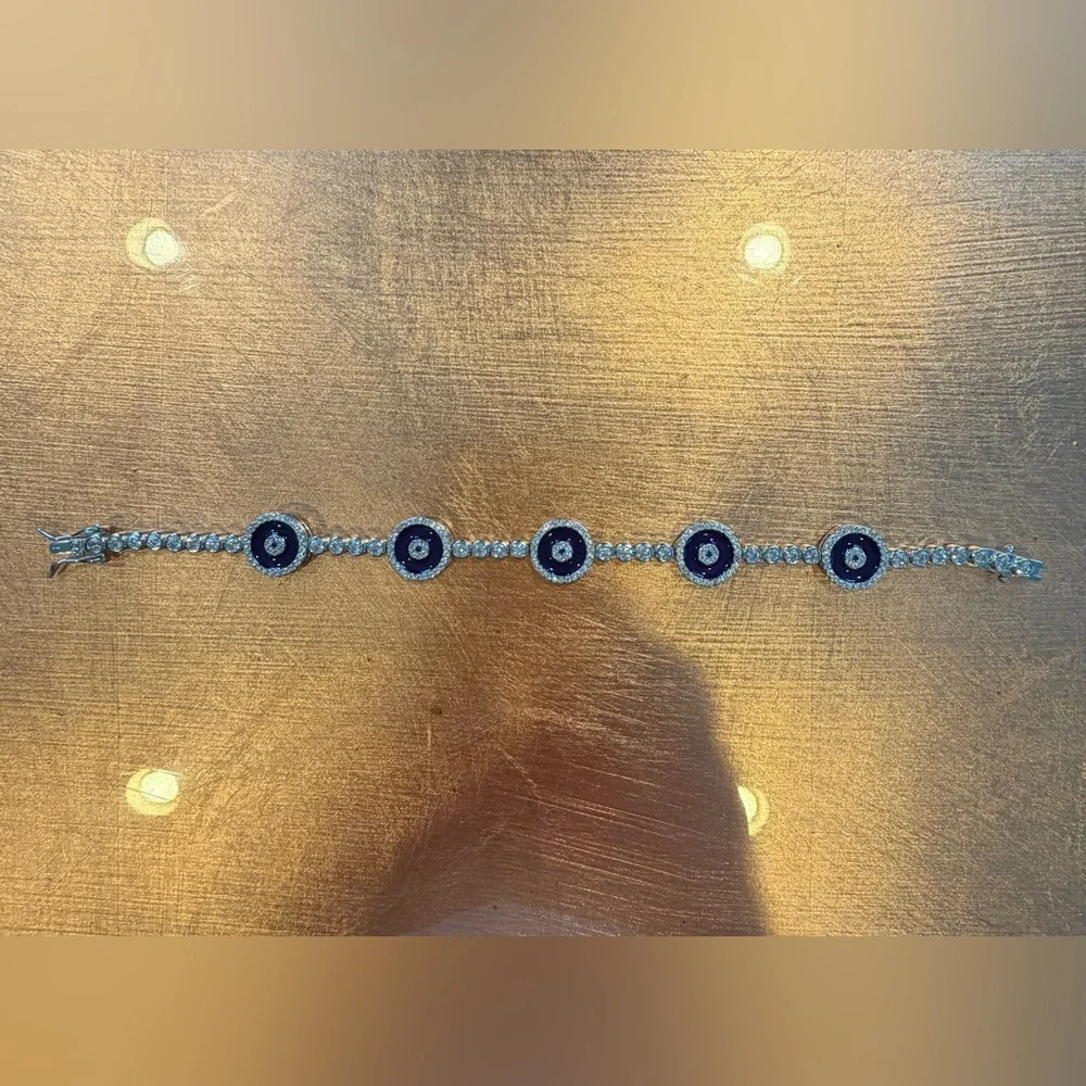 Sterling Silver Evil Eye Tennis Bracelet - Picture 3 of 11